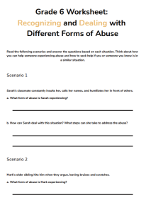 Grade 6 Worksheet: Recognizing and Dealing with Different Forms of Abuse